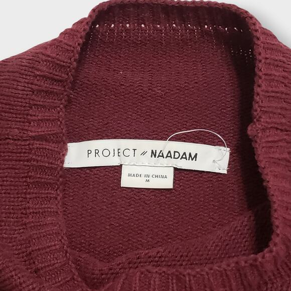 Project Naadam Cable Knit Ruffled Draped Turtleneck Sweater Burgundy Sz Medium - Picture 5 of 11